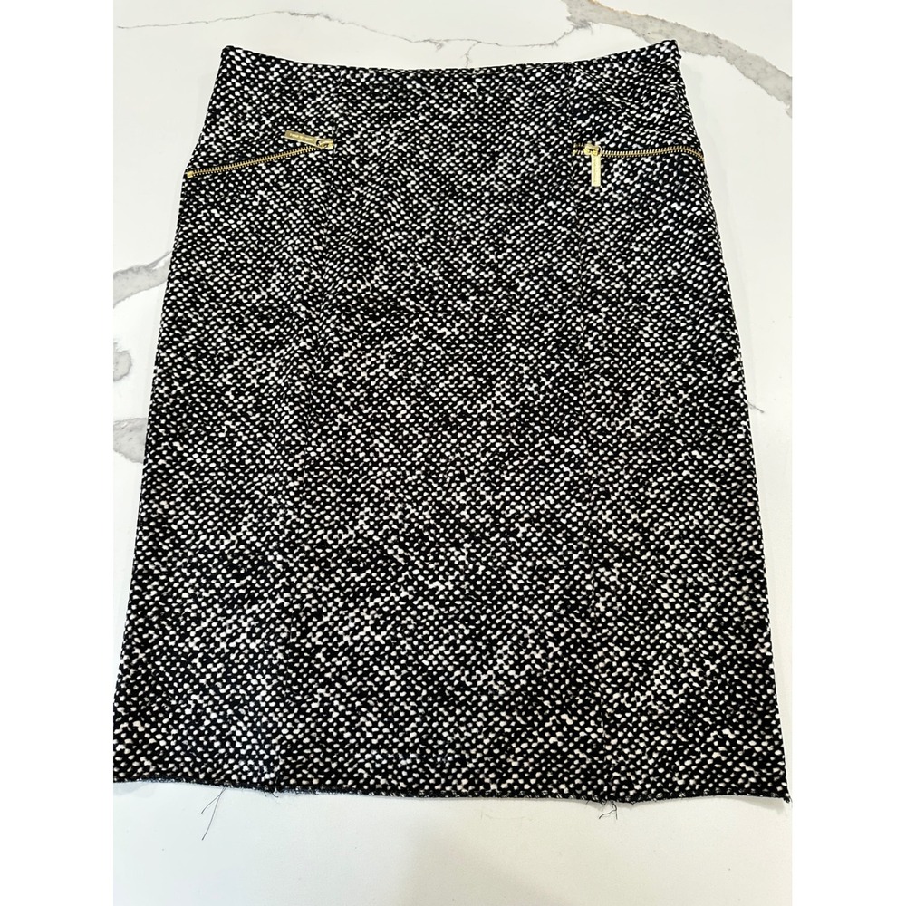 MICHAEL KORS Black White Pencil Skirt Gold Zip Detail Size 10‎